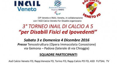 A Padova il 3° Torneo di calcio INAIL per disabili fisici ed ipovedenti